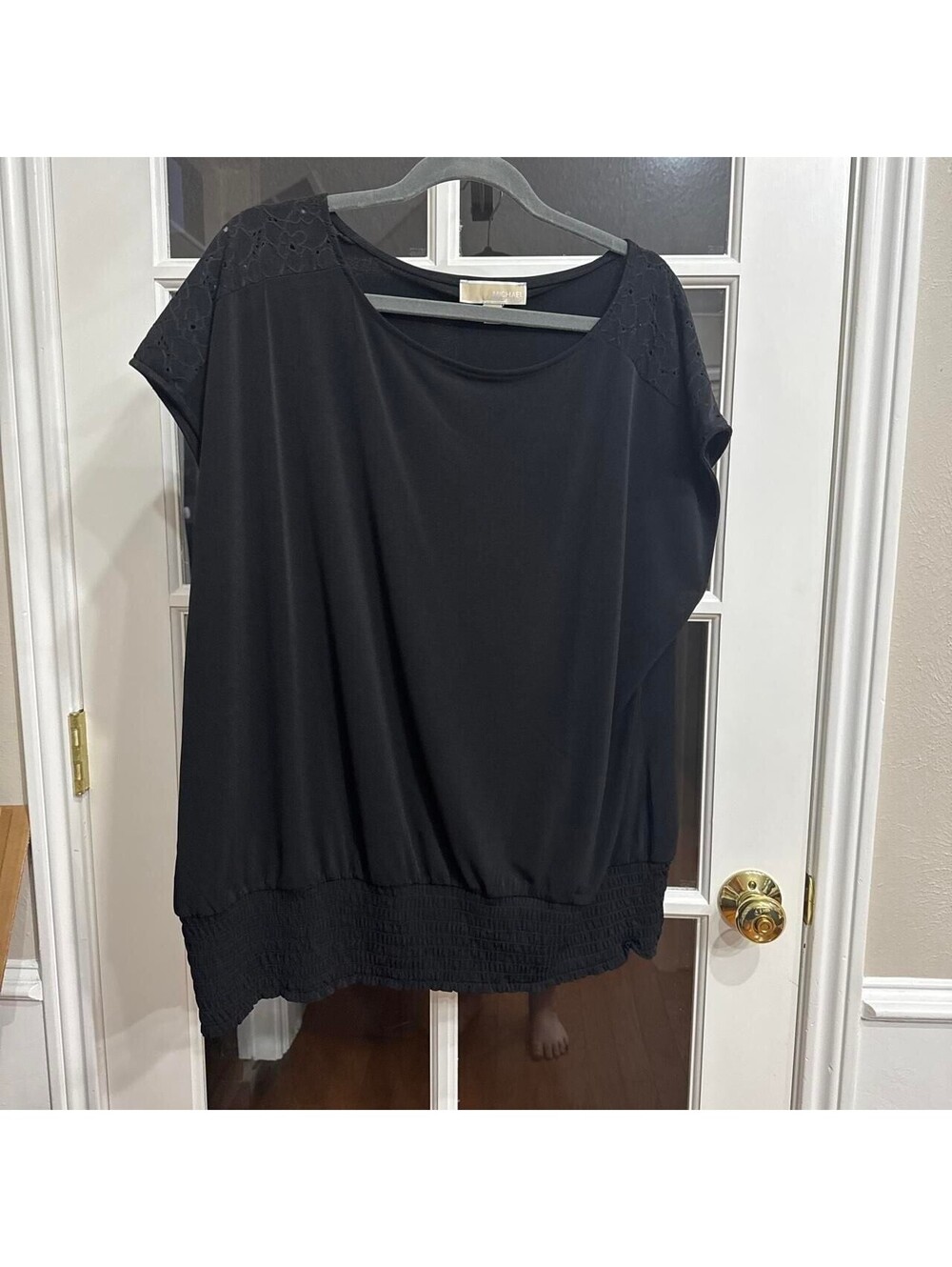 Michael Kors Lace Shoulder Smocked Hem Blouse